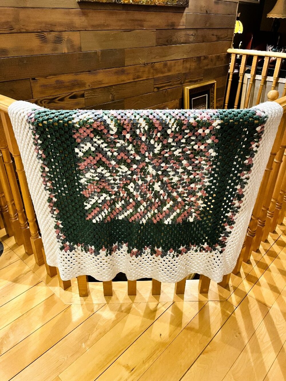VINTAGE HANDMADE Crochet Square throw small blanket country cottagecore 46x46